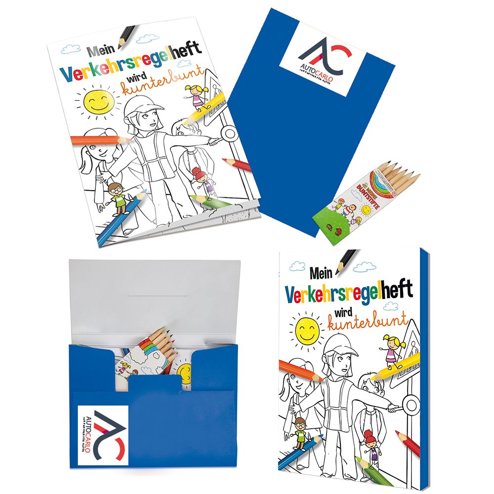 Malbuch / Mal-Set A6 - Verkehr, Malset mit 2-c Logoeindruck