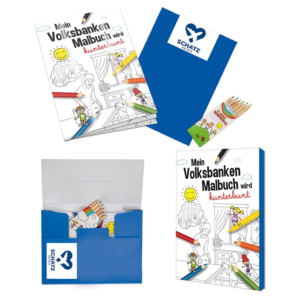Malbuch / Mal-Set A6 - Volksbanken, Malset mit 1-c Logoeindruck