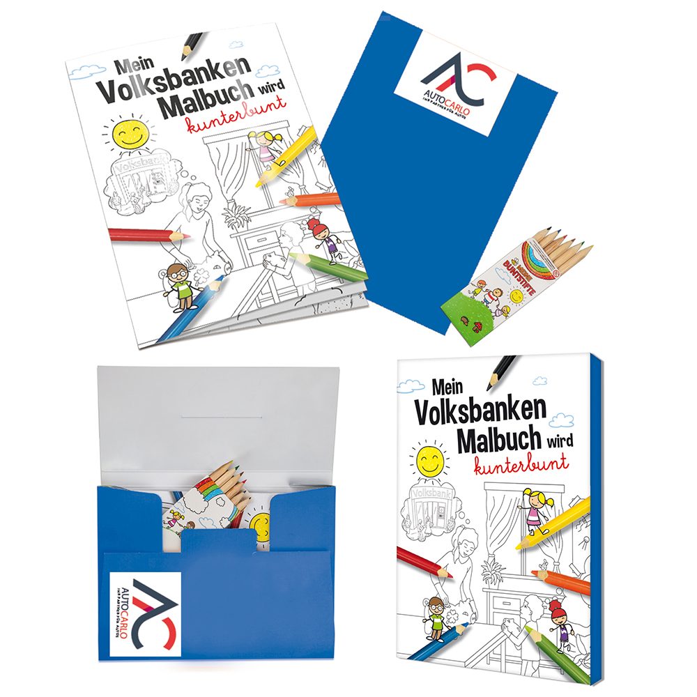 Malbuch / Mal-Set A6 - Volksbanken, Malset mit 2-c Logoeindruck