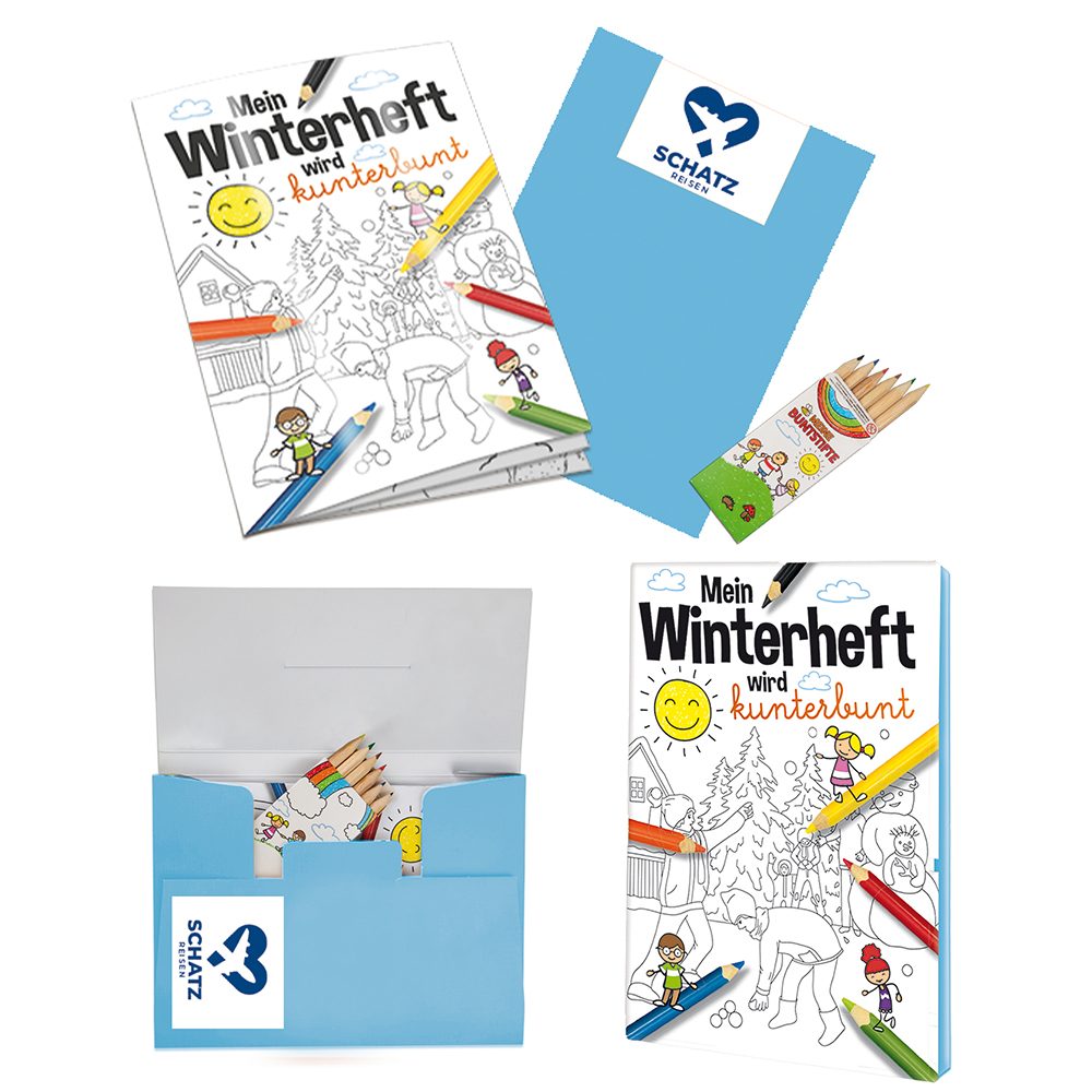 Malbuch / Mal-Set A6 - Winter, Malset mit 1-c Logoeindruck