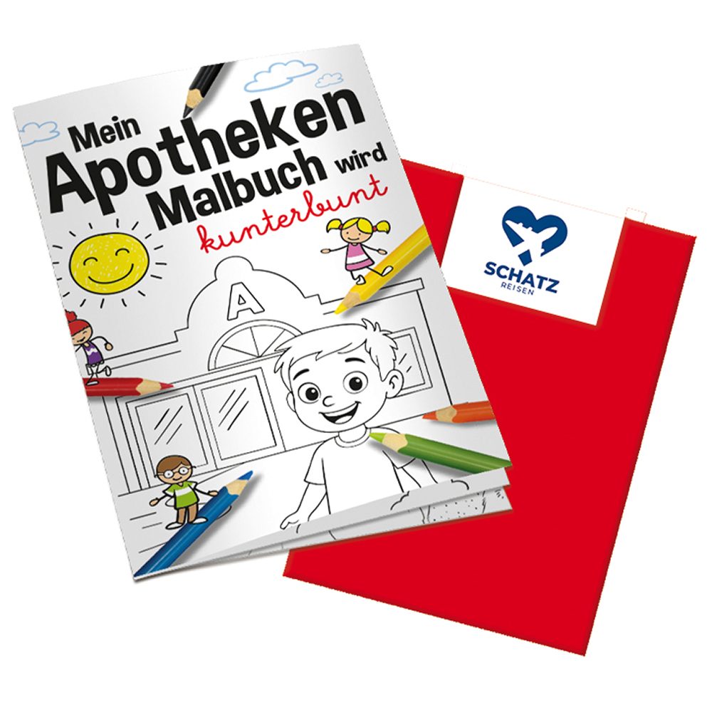 Malbuch / Mal-Set A6 - Apotheke, Malbuch mit 1-c Logoeindruck