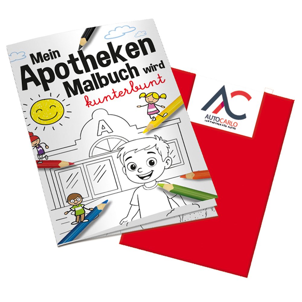 Malbuch / Mal-Set A6 - Apotheke, Malbuch mit 2-c Logoeindruck