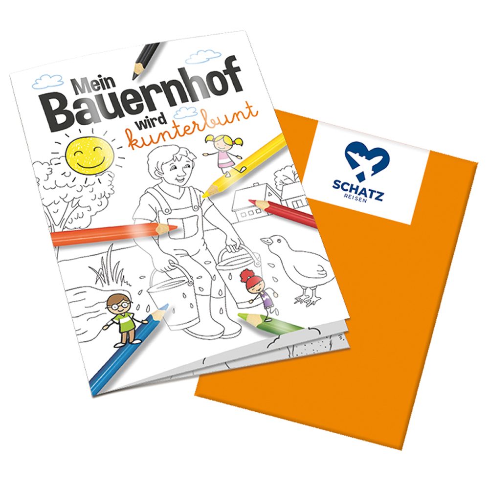 Malbuch / Mal-Set A6 - Bauernhof, Malbuch mit 1-c Logoeindruck