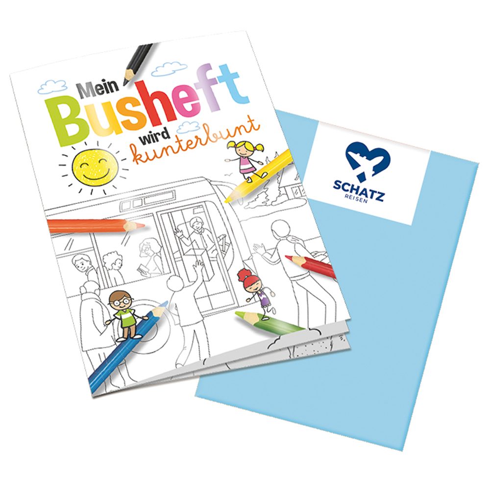 Malbuch / Mal-Set A6 - Bus, Malbuch mit 1-c Logoeindruck