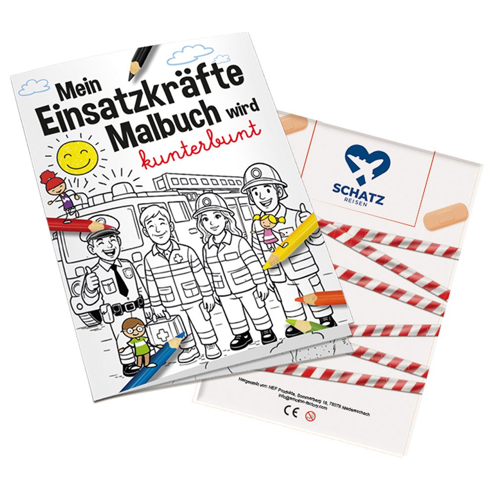 Malbuch / Mal-Set A6 - Einsatzkräfte, Malbuch mit 1-c Logoeindruck