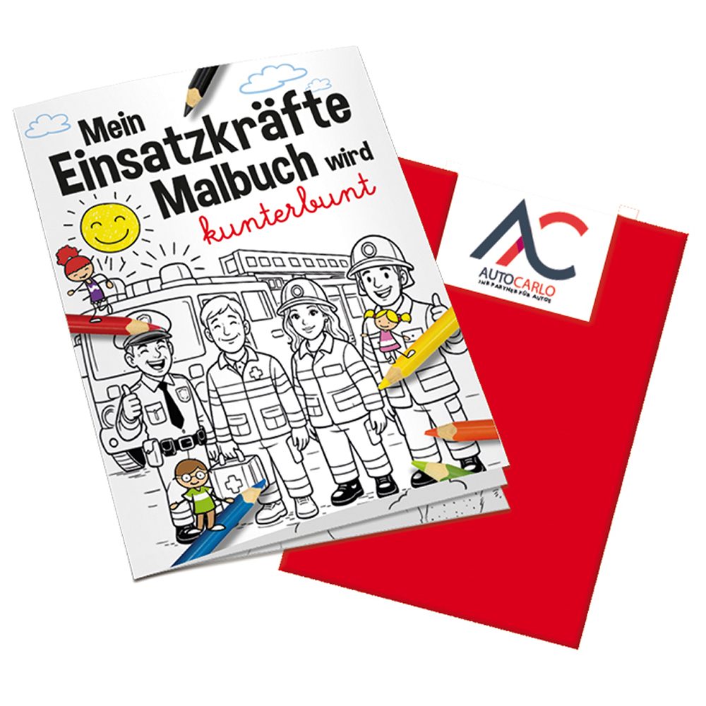 Malbuch / Mal-Set A6 - Einsatzkräfte, Malbuch mit 2-c Logoeindruck