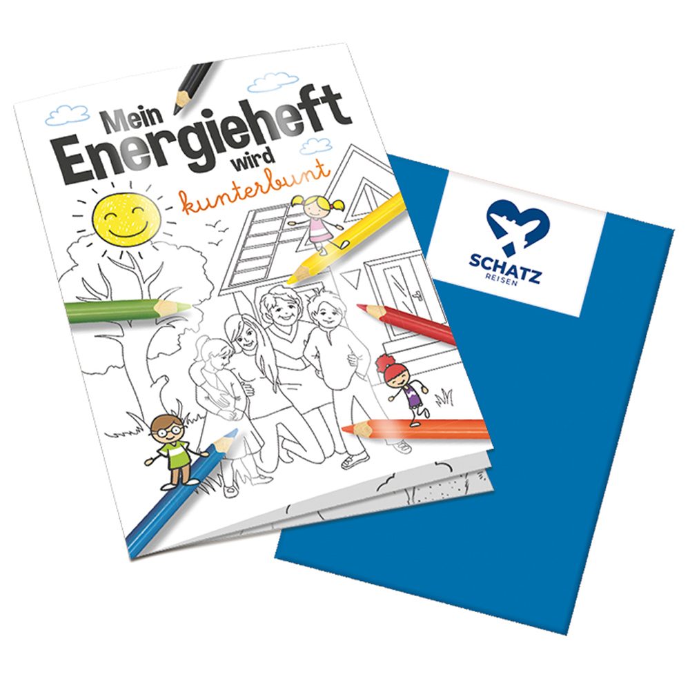 Malbuch / Mal-Set A6 - Energie, Malbuch mit 1-c Logoeindruck
