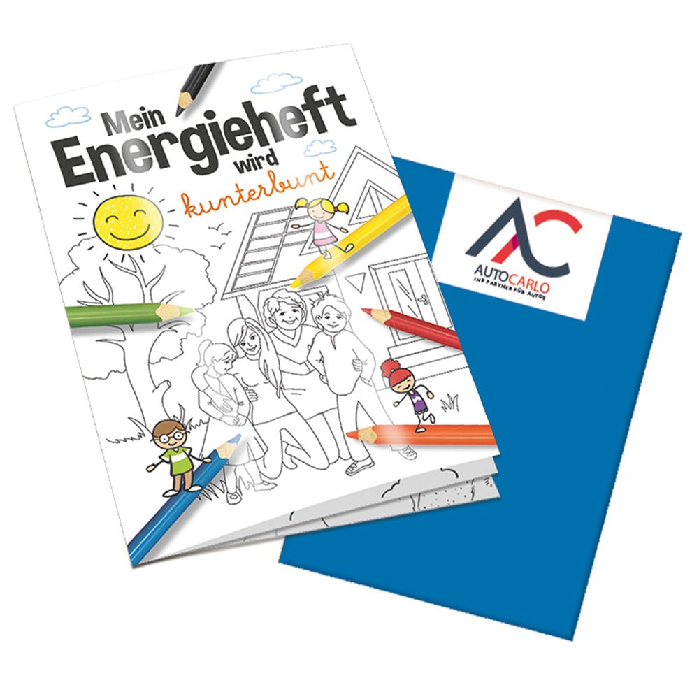 Malbuch / Mal-Set A6 - Energie, Malbuch mit 2-c Logoeindruck