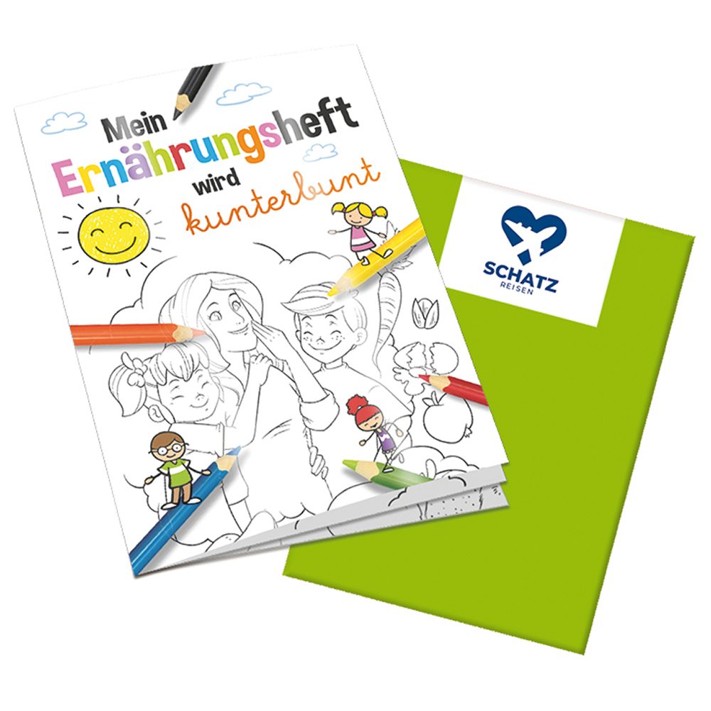 Malbuch / Mal-Set A6 - Ernährung, Malbuch mit 1-c Logoeindruck