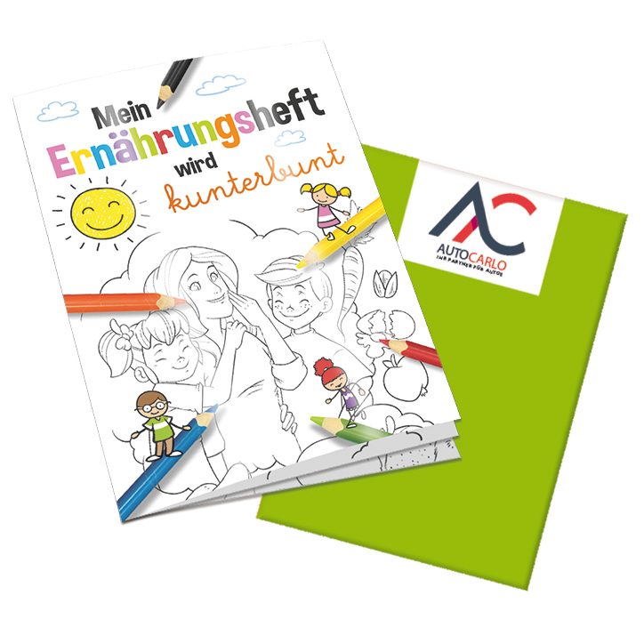 Malbuch / Mal-Set A6 - Ernährung, Malbuch mit 2-c Logoeindruck