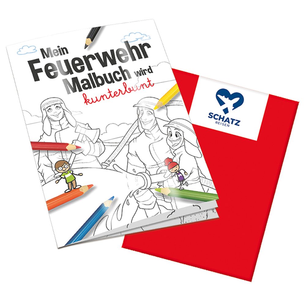Malbuch / Mal-Set A6 - Feuerwehr, Malbuch mit 1-c Logoeindruck