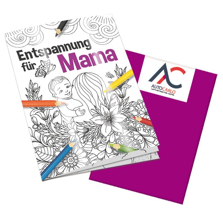 Malbuch / Mal-Set A6 - Entspannung für Mama, Malbuch mit 2-c Logoeindruck