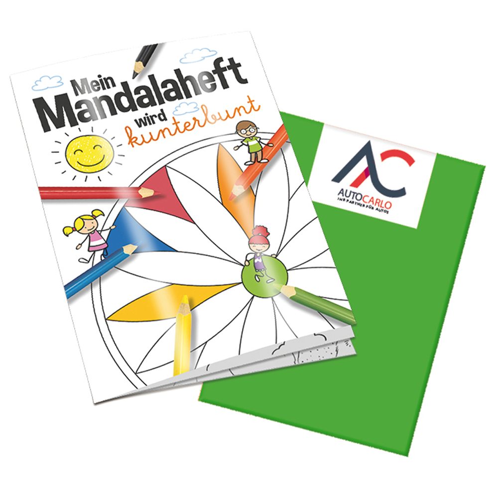 Malbuch / Mal-Set A5 - Mandala, Malbuch mit 1-c Logoeindruck