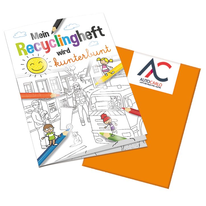 Malbuch / Mal-Set A6 - Recycling, Malbuch mit 2-c Logoeindruck