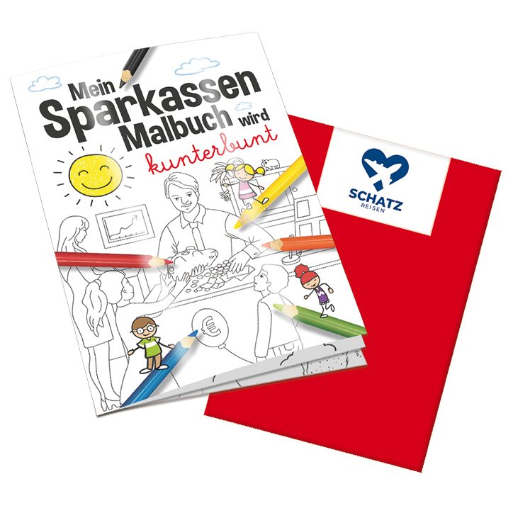 Malbuch / Mal-Set A6 - Sparkassen, Malbuch mit 1-c Logoeindruck