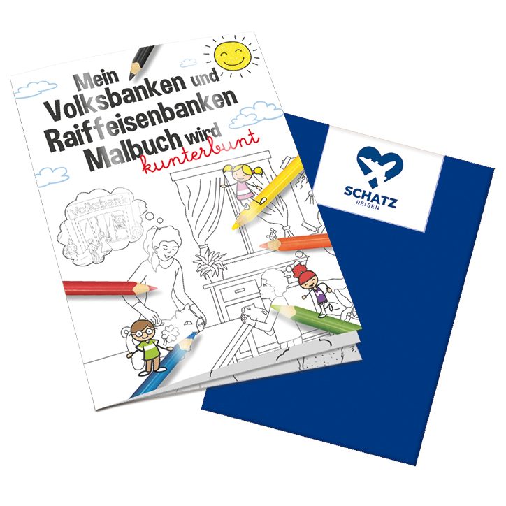 Malbuch / Mal-Set A6 - Volksbanken&Raiffeisenbanken, Malbuch mit 1-c Logoeindruck
