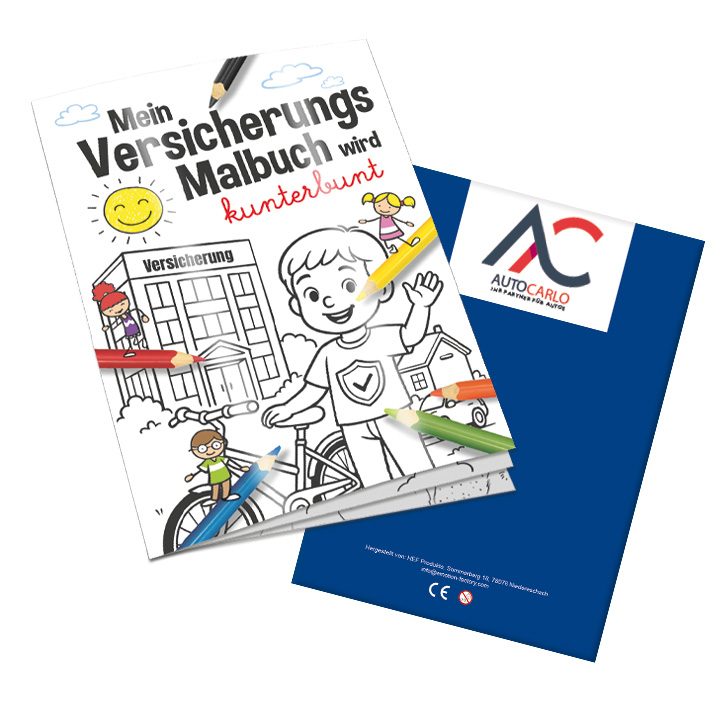 Malbuch / Mal-Set A6 - Versicherung, Malbuch mit 2-c Logoeindruck