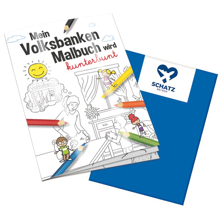 Malbuch / Mal-Set A6 - Volksbanken, Malbuch mit 1-c Logoeindruck