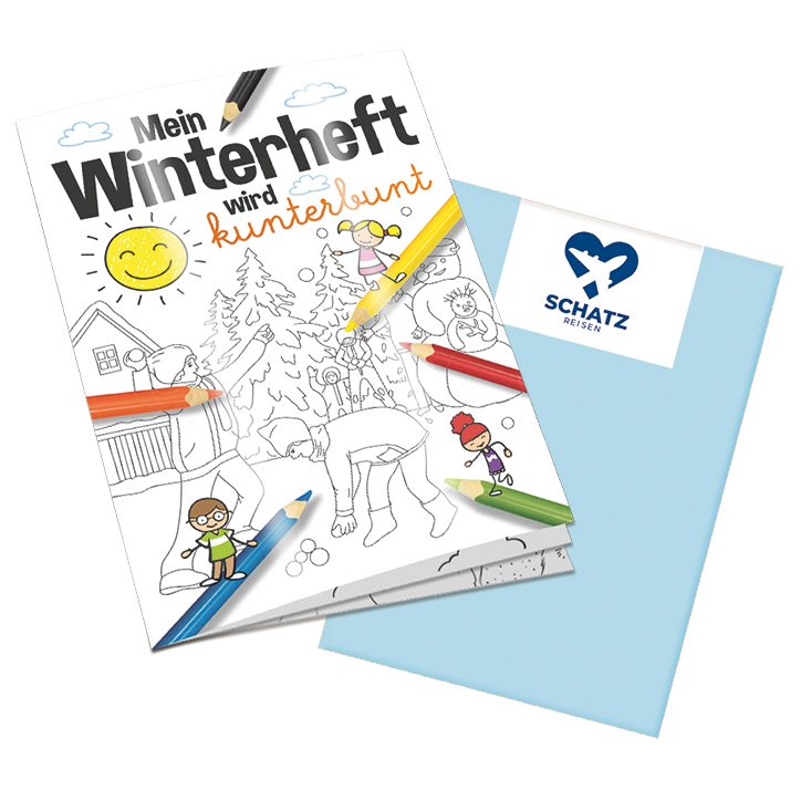 Malbuch / Mal-Set A6 - Winter, Malbuch mit 1-c Logoeindruck