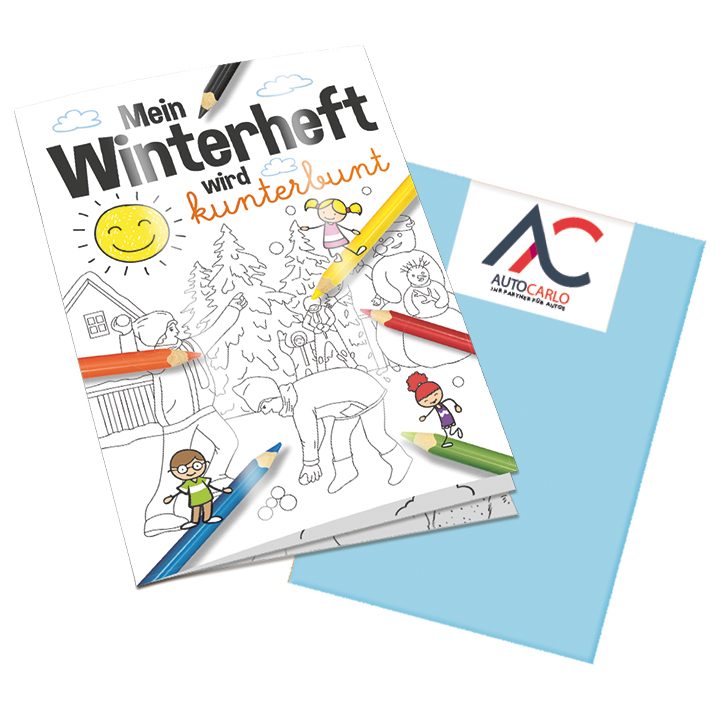 Malbuch / Mal-Set A6 - Winter, Malbuch mit 2-c Logoeindruck