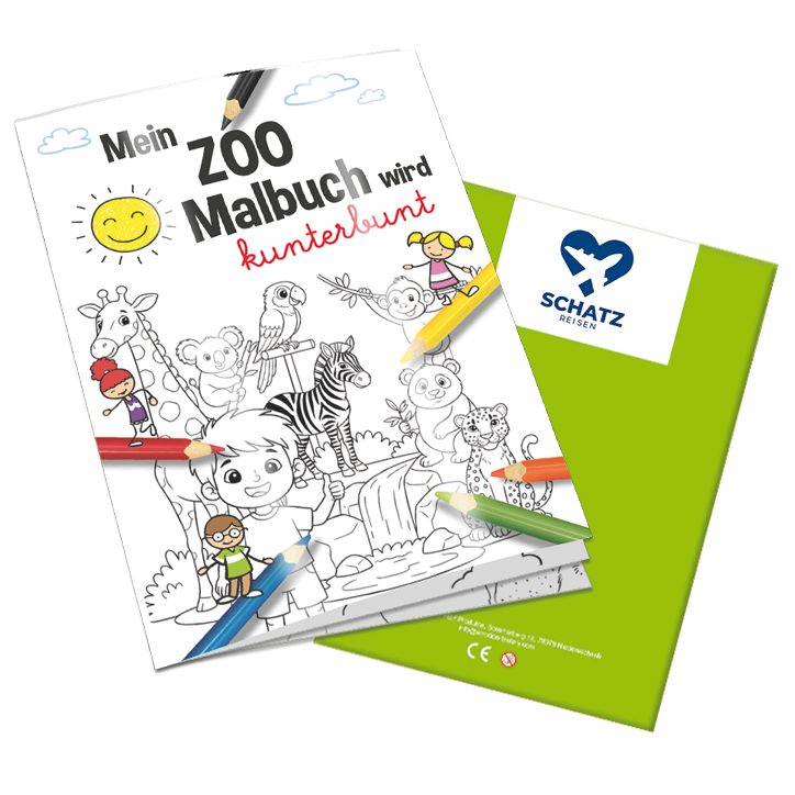 Malbuch / Mal-Set A6 - Zoo, Malbuch mit 1-c Logoeindruck