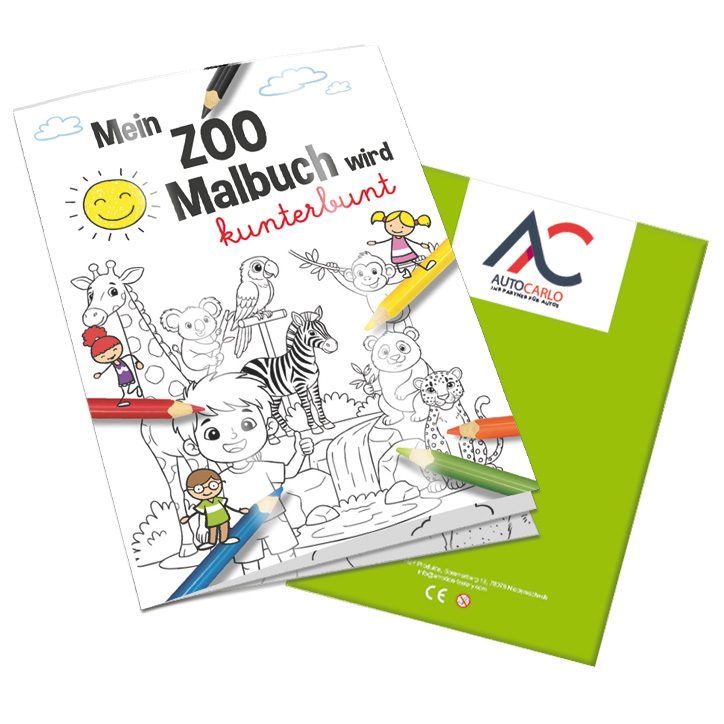 Malbuch / Mal-Set A6 - Zoo, Malbuch mit 2-c Logoeindruck