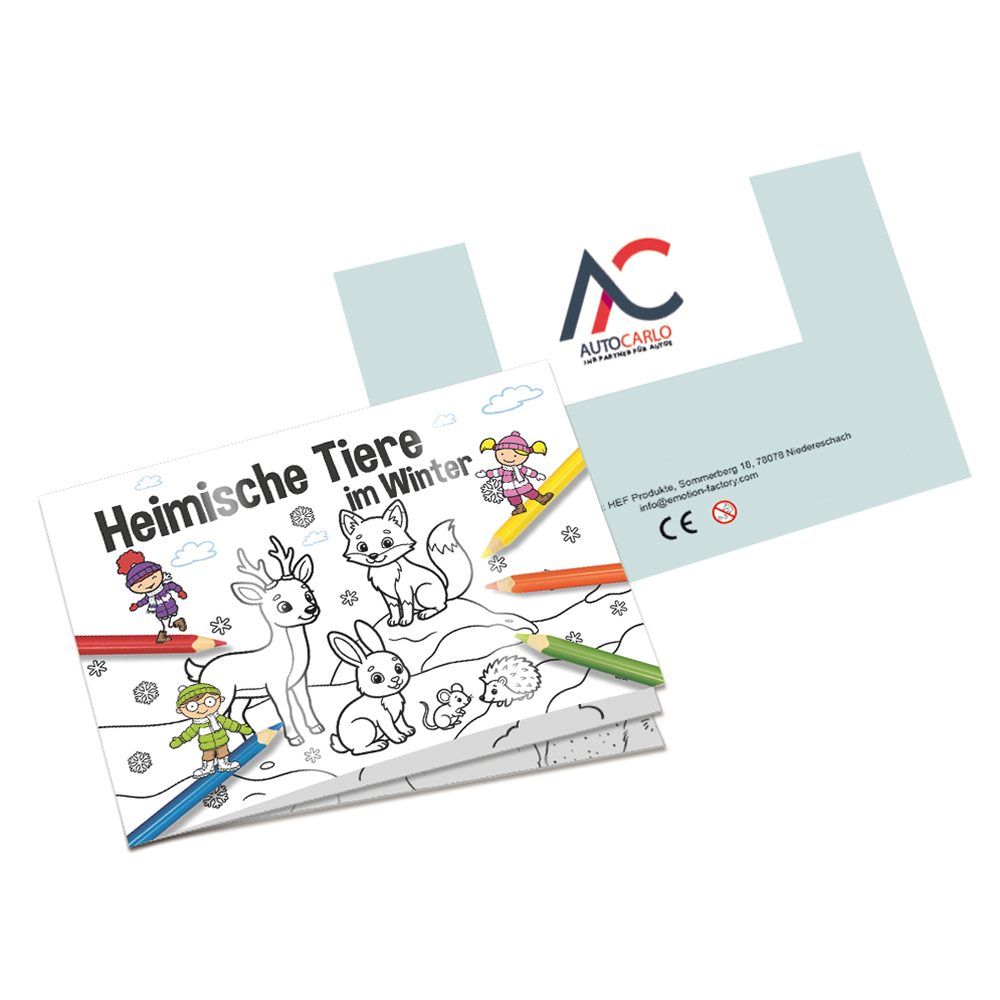 Malbuch Mini A7 - Heimische Tiere, Malbuch mit 2-c Logoeindruck