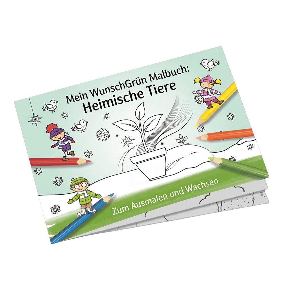 Malbuch Mini A7 - Heimische Tiere, Malbuch mit individueller Vorder- und Rückseite (ab 500 Stk.)