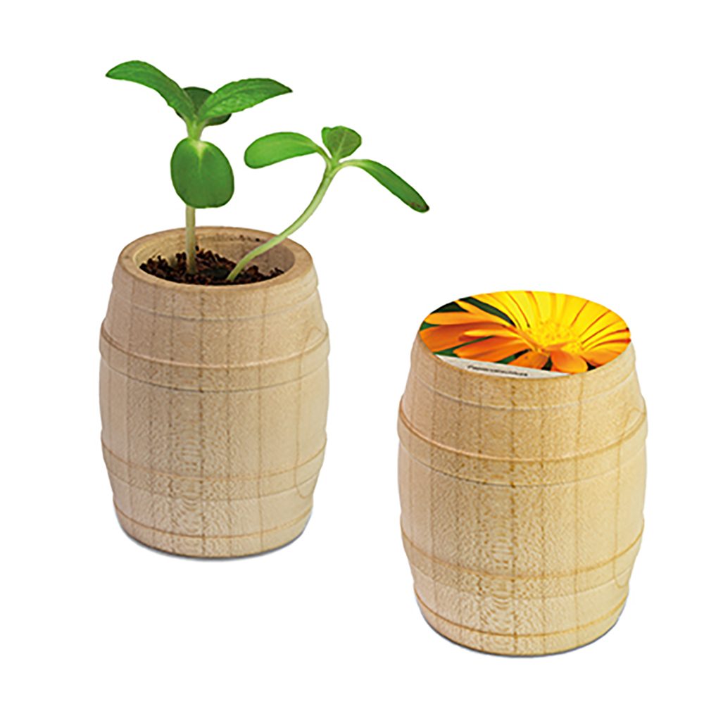 Pflanz-Fässchen mit Samen, Ringelblume, Lasergravur