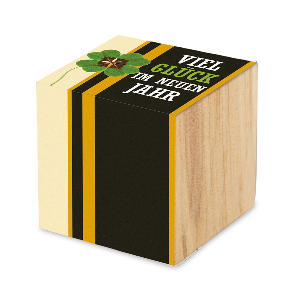 Pflanz-Holz - Standardmotiv - Glücksklee, 2 Seiten gelasert (* Je nach Verfügbarkeit der Glücksklee-Zwiebeln)
