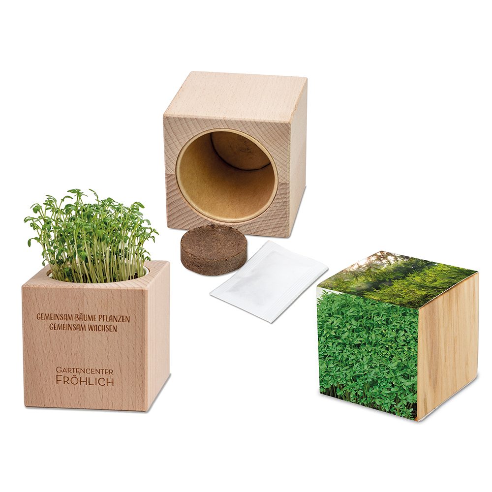 Pflanz-Holz Grande mit Samen, Gartenkresse, 2 Seiten gelasert