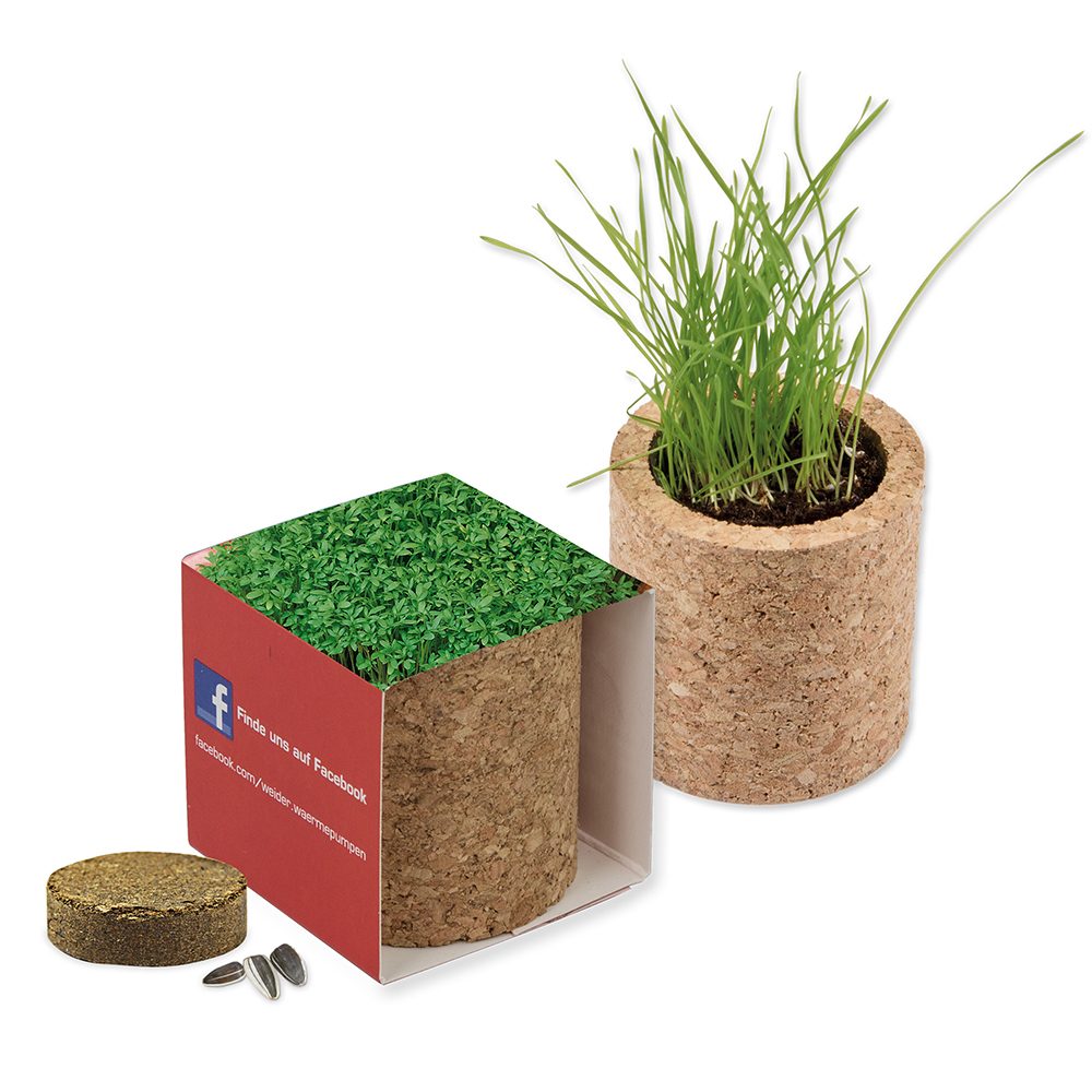 Pflanz-Kork rund mit Samen, Gartenkresse, Rundum-Lasergravur