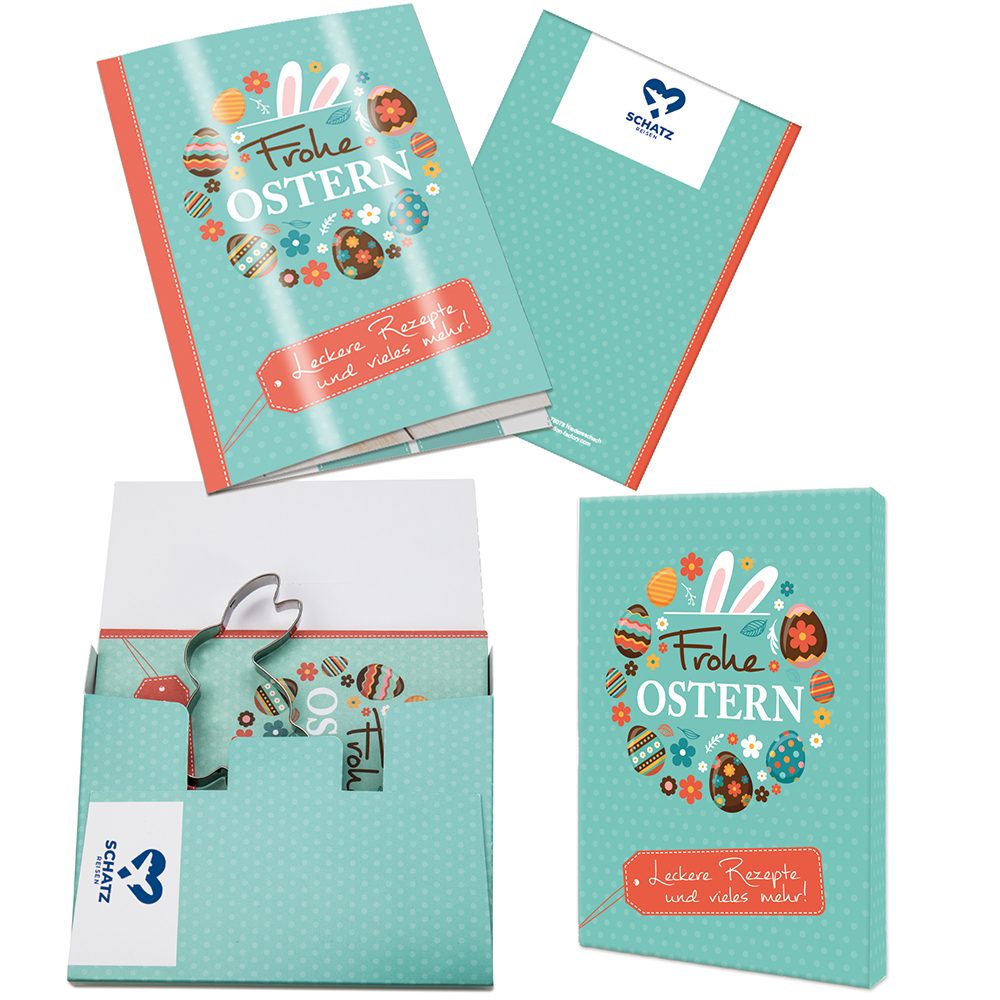 Rezeptbuch-Set "Ostern", Backförmchen-Set mit 1-c Logoeindruck