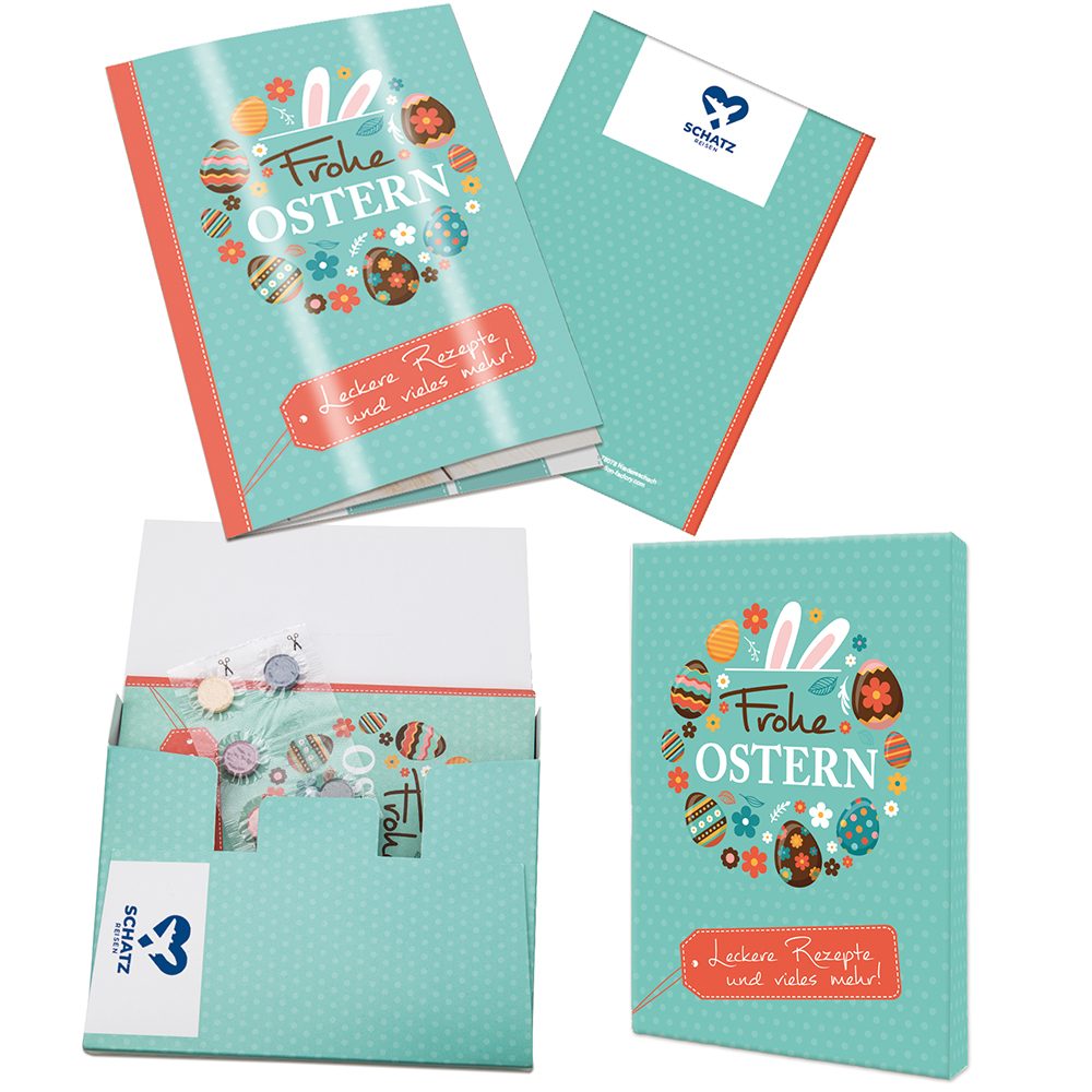 Rezeptbuch-Set "Ostern", Eierfarben-Set mit 1-c Logoeindruck