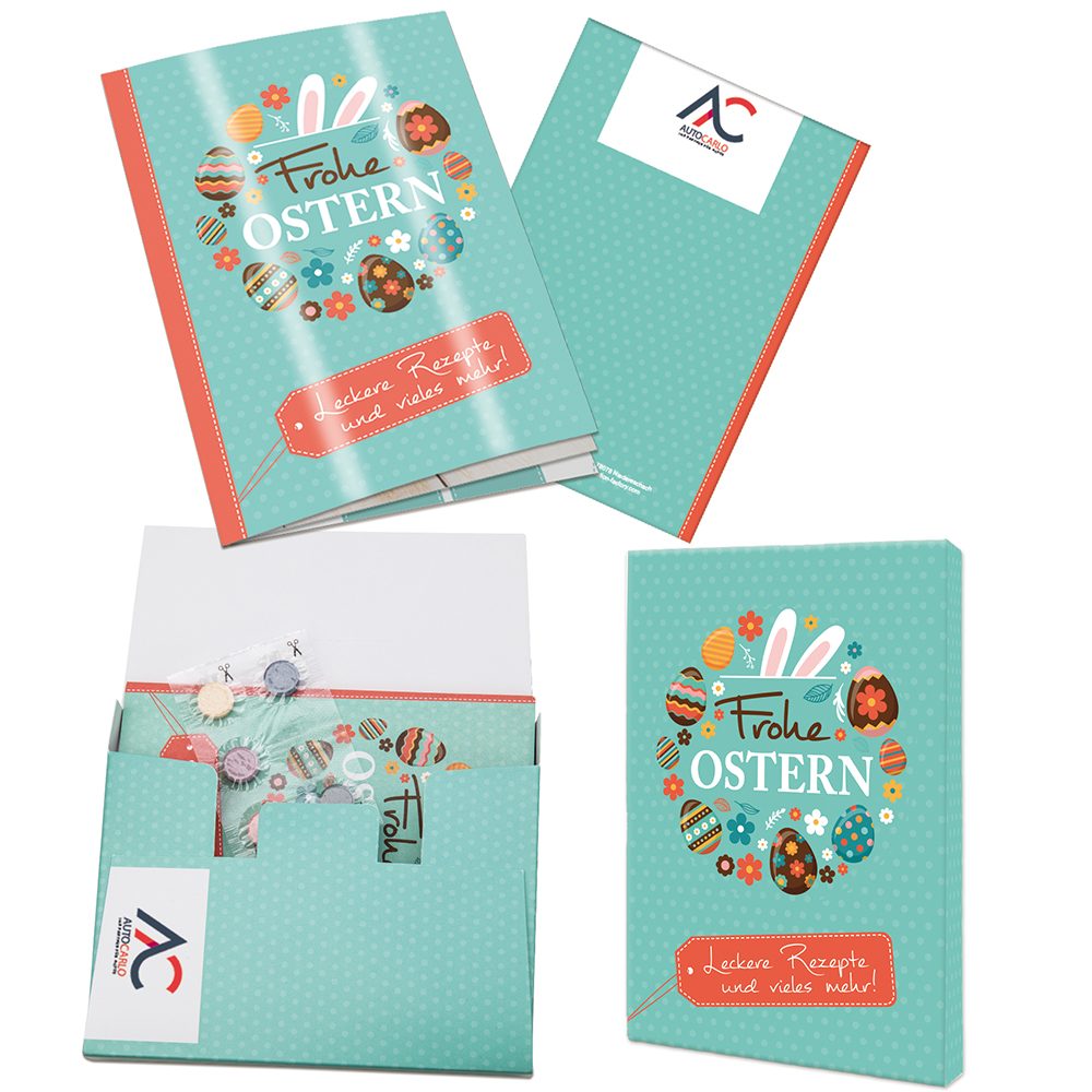 Rezeptbuch-Set "Ostern", Eierfarben-Set mit 2-c Logoeindruck
