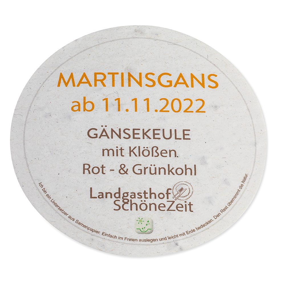 Samenpapier Bierdeckel, rund, Druck 4/4-C