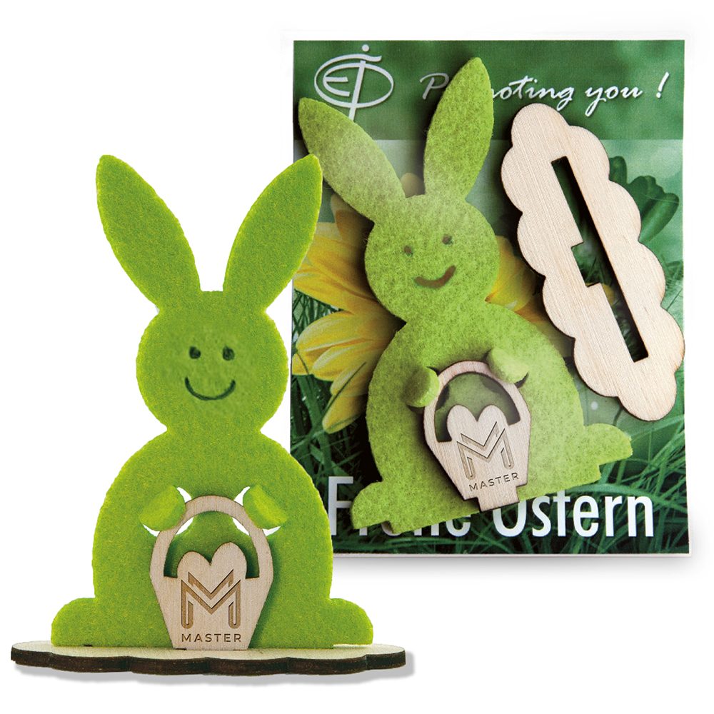 Steckfigur Hase in Werbekarte, Hase mit Lasergravur