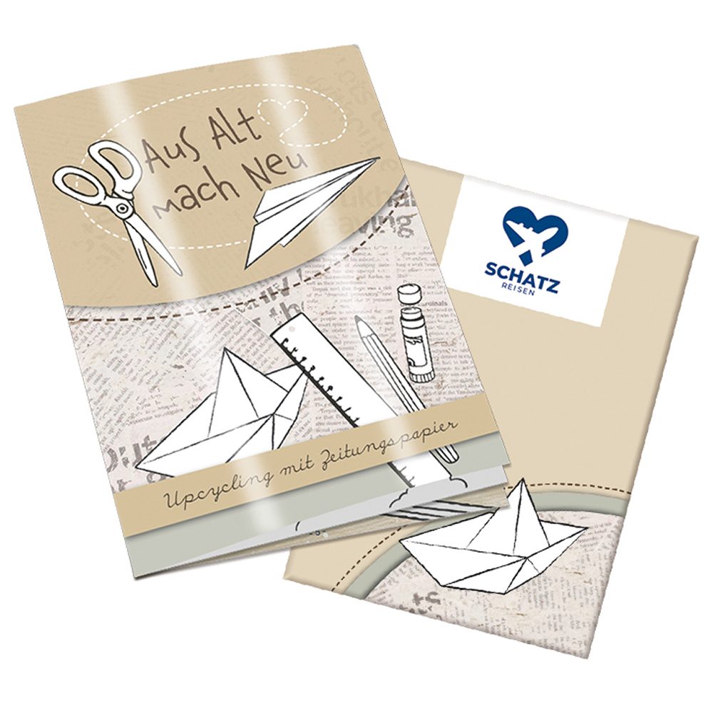 Upcycling-Heft, Zeitungspapier - Tampondruck 1-c