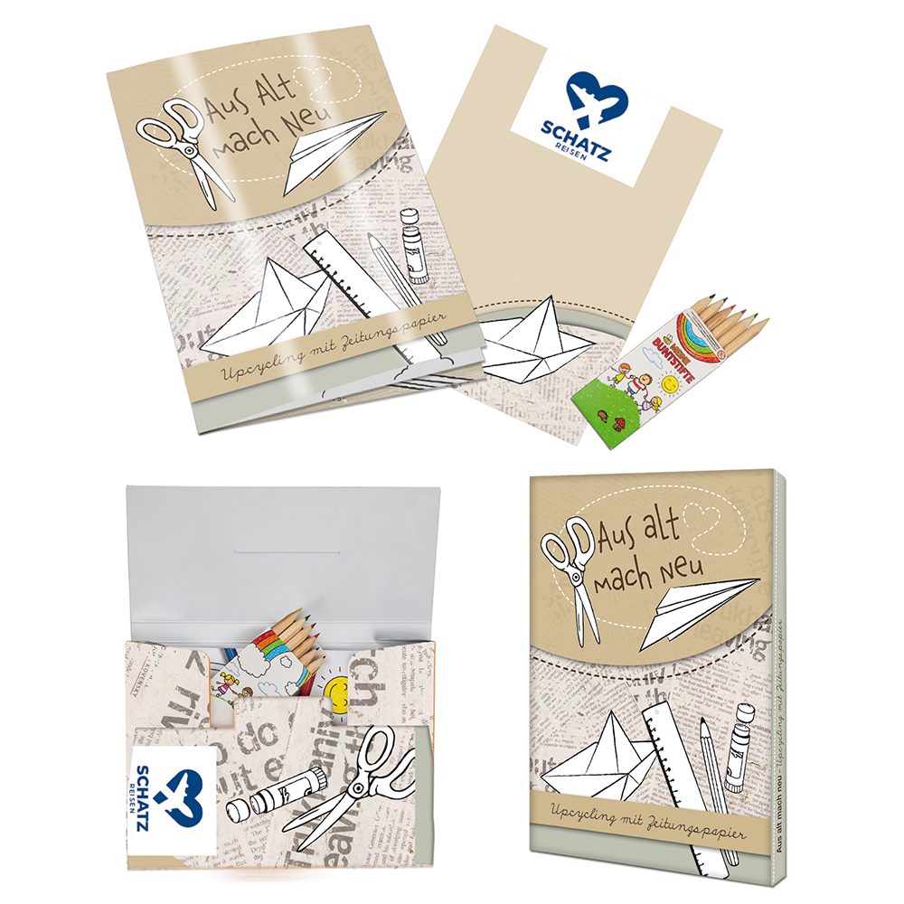 Upcycling-Set, Zeitungspapier - Tampondruck 1-c