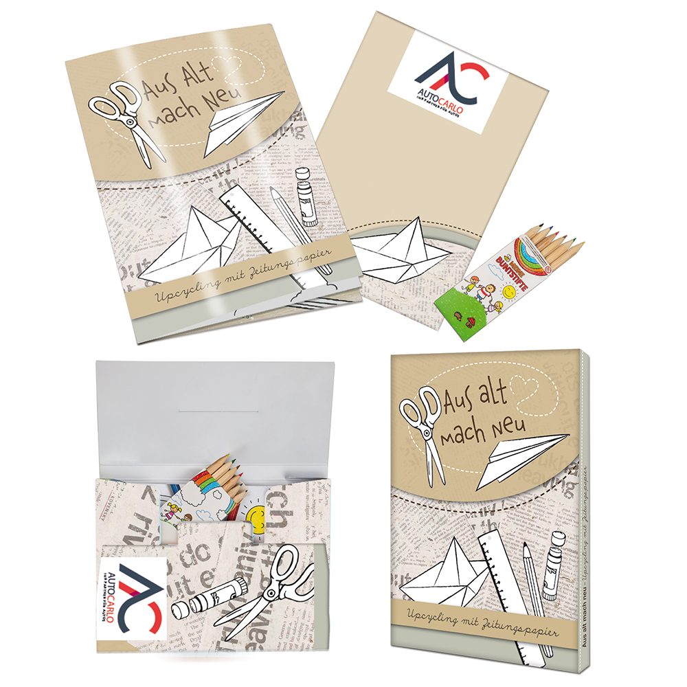 Upcycling-Set, Zeitungspapier - Tampondruck 2-c