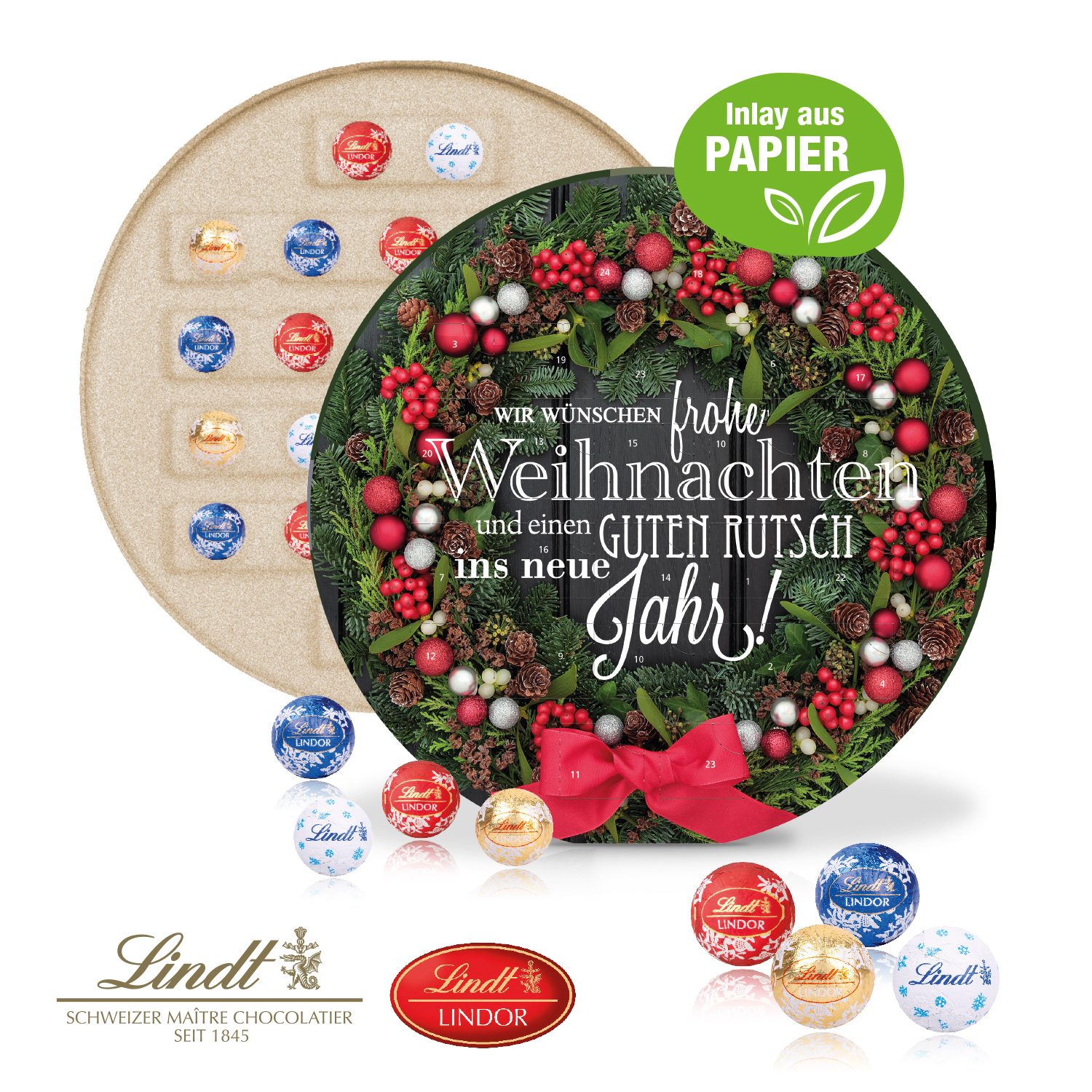 Adventskalender "Centro" mit Lindt Schokolade, Inlay aus Papier