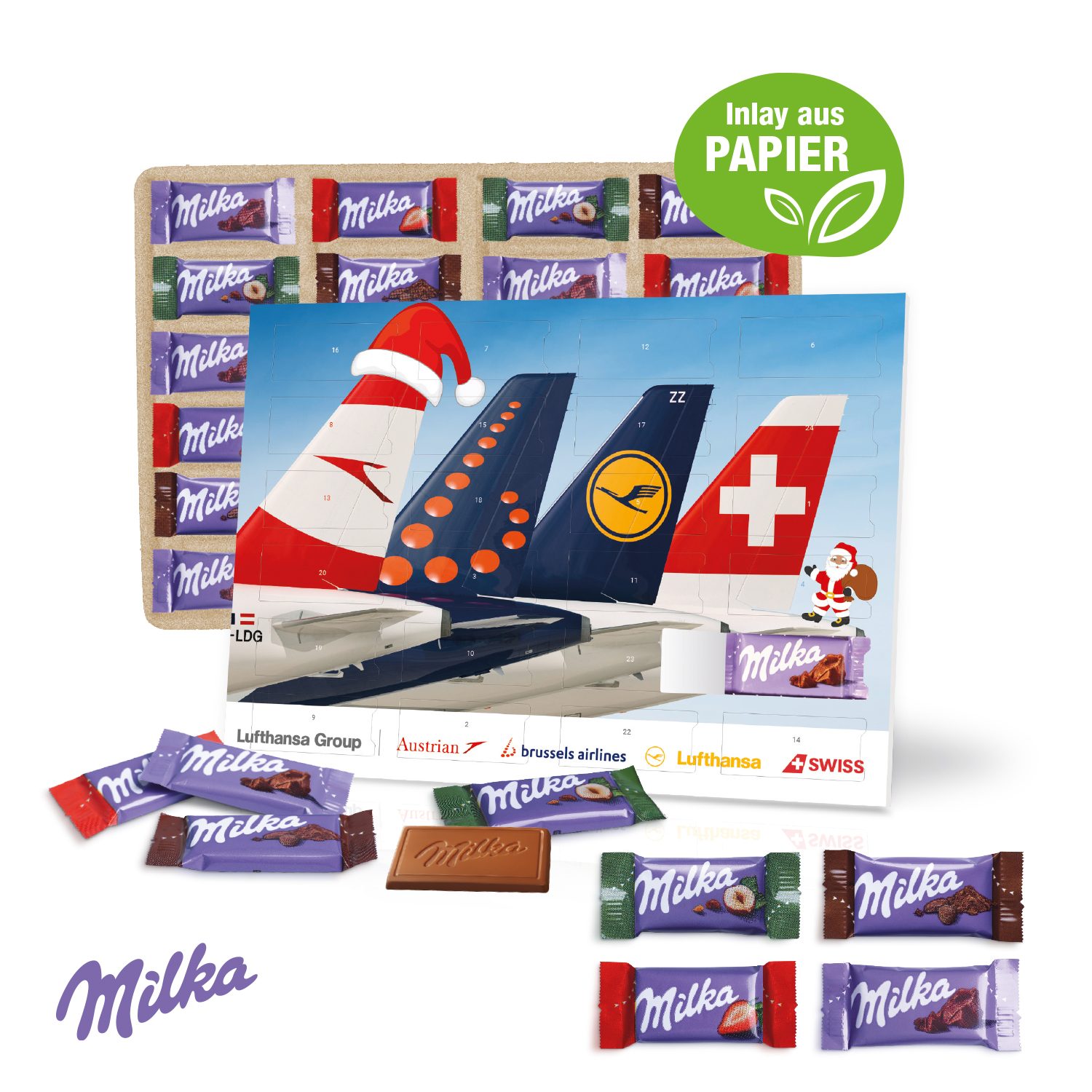 Tisch-Adventskalender mit Milka Schokolade, Inlay aus Papier