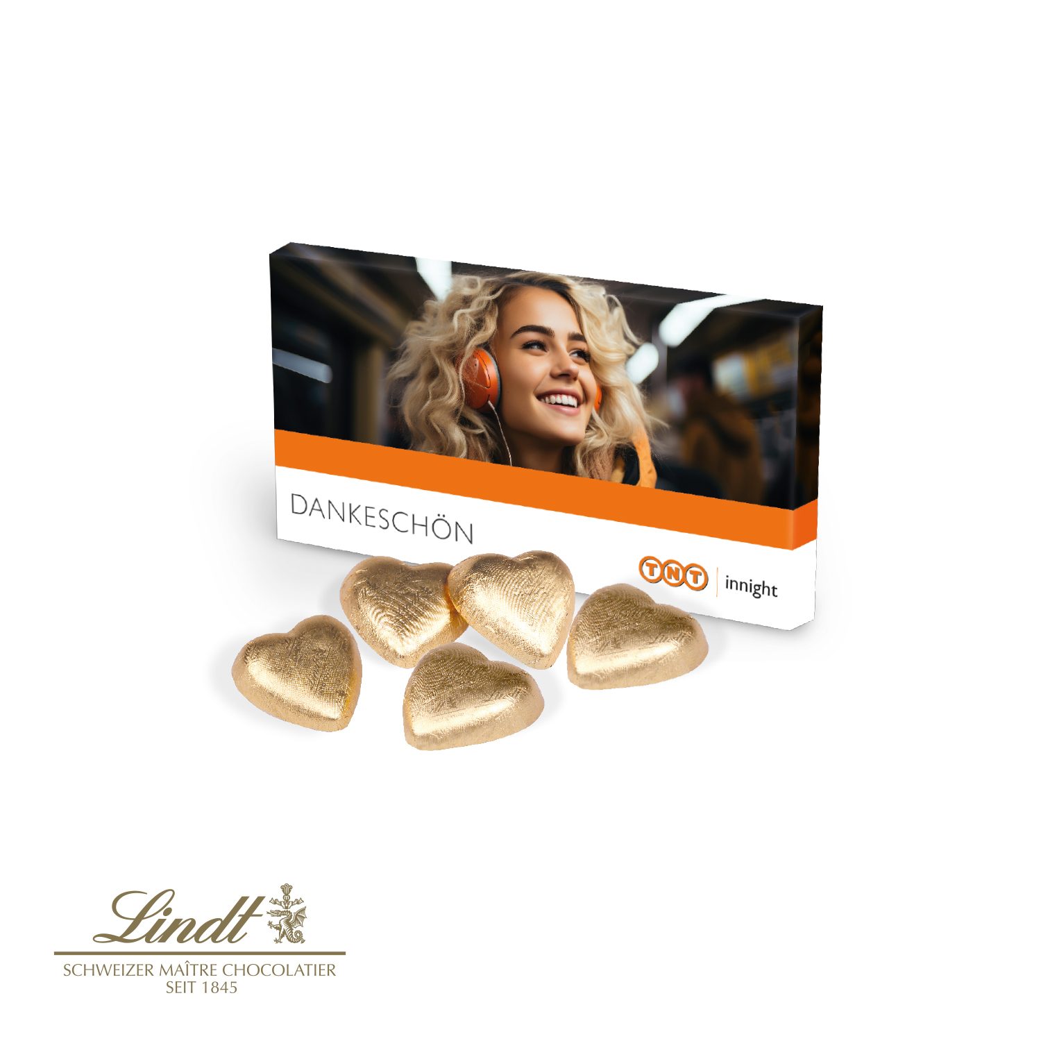 Präsentbox mit Lindt Schokoherzen