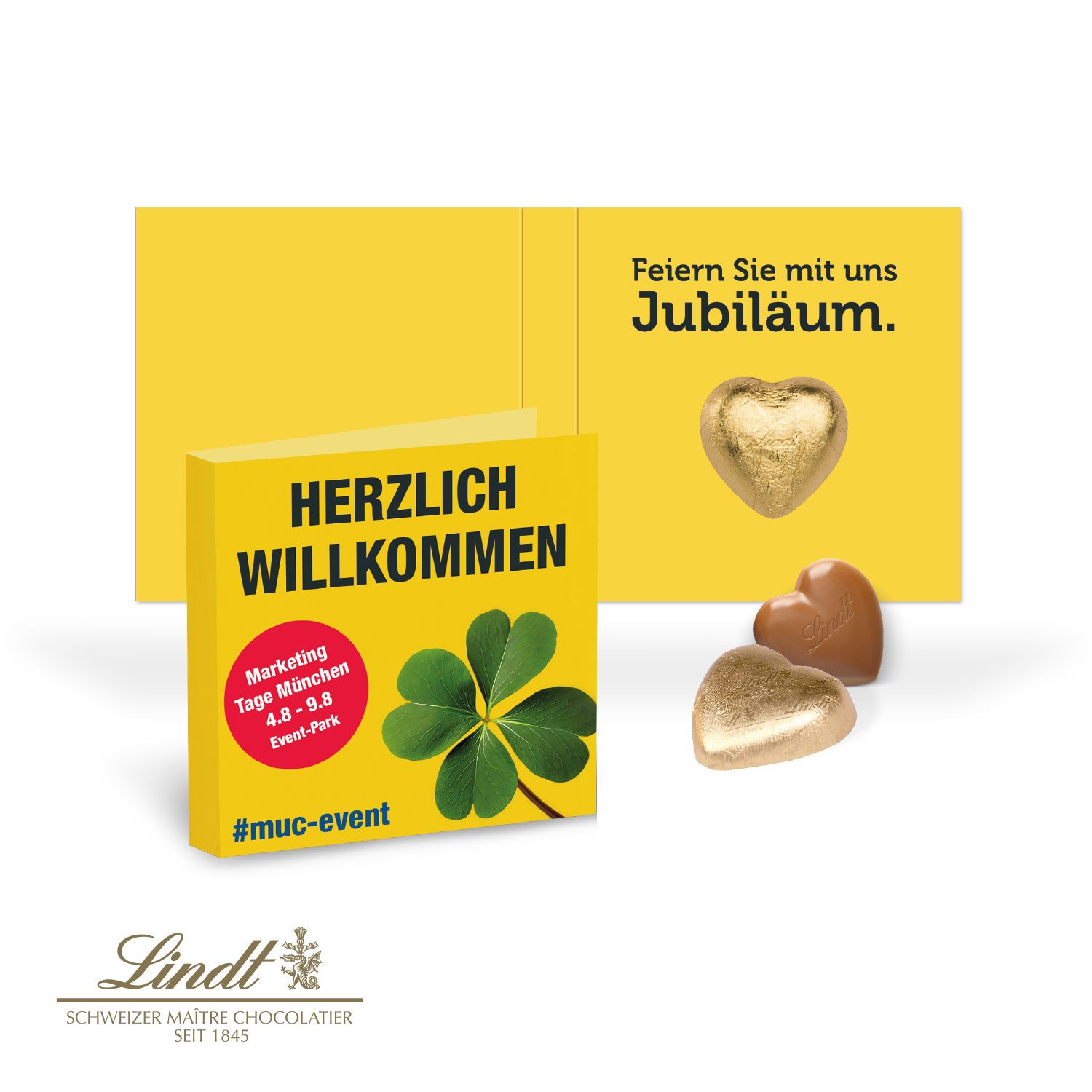 Werbe-Klappkarte mit Schokoladenherz von Lindt, 5 g
