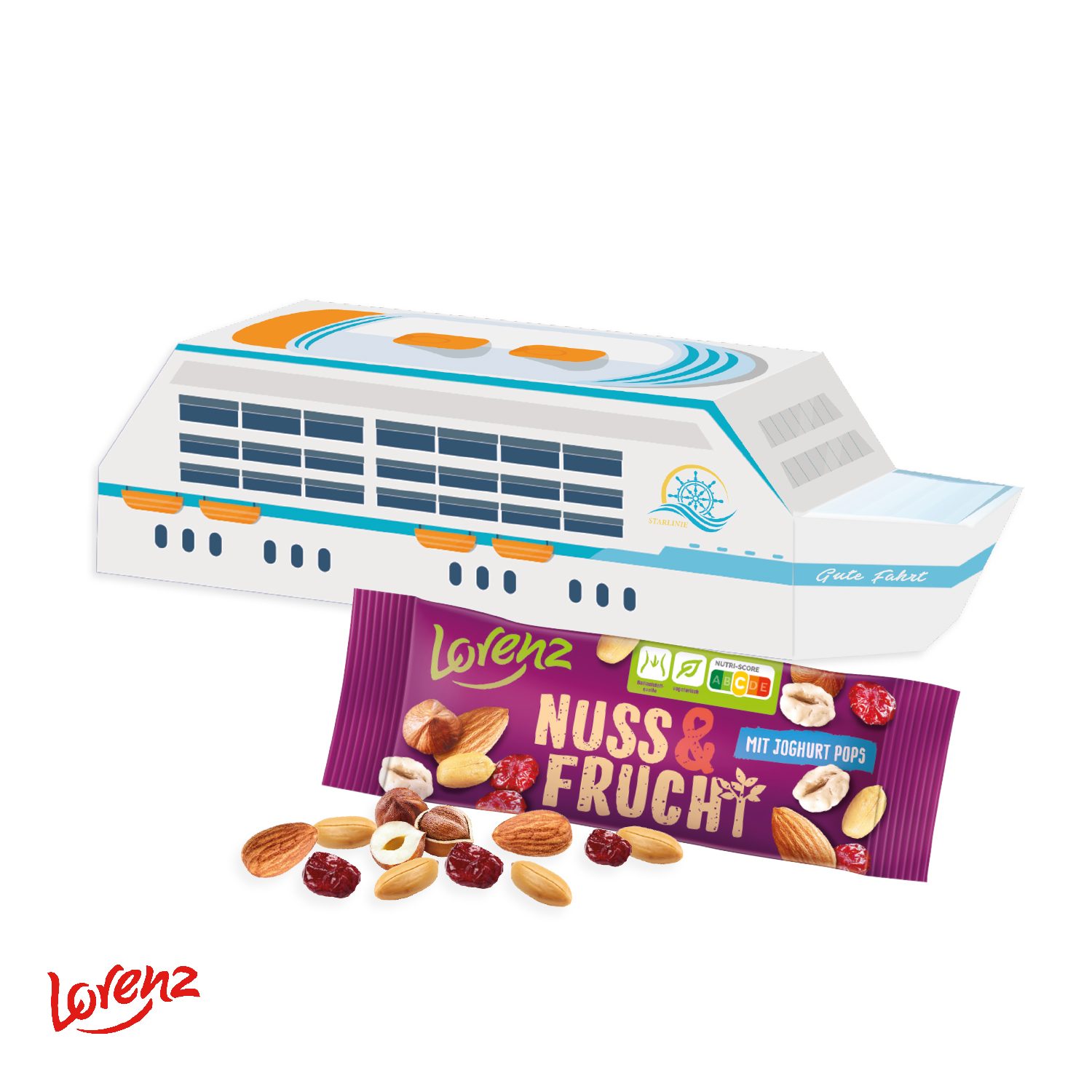 3D Präsent "Schiff" mit Lorenz Nuss & Frucht
