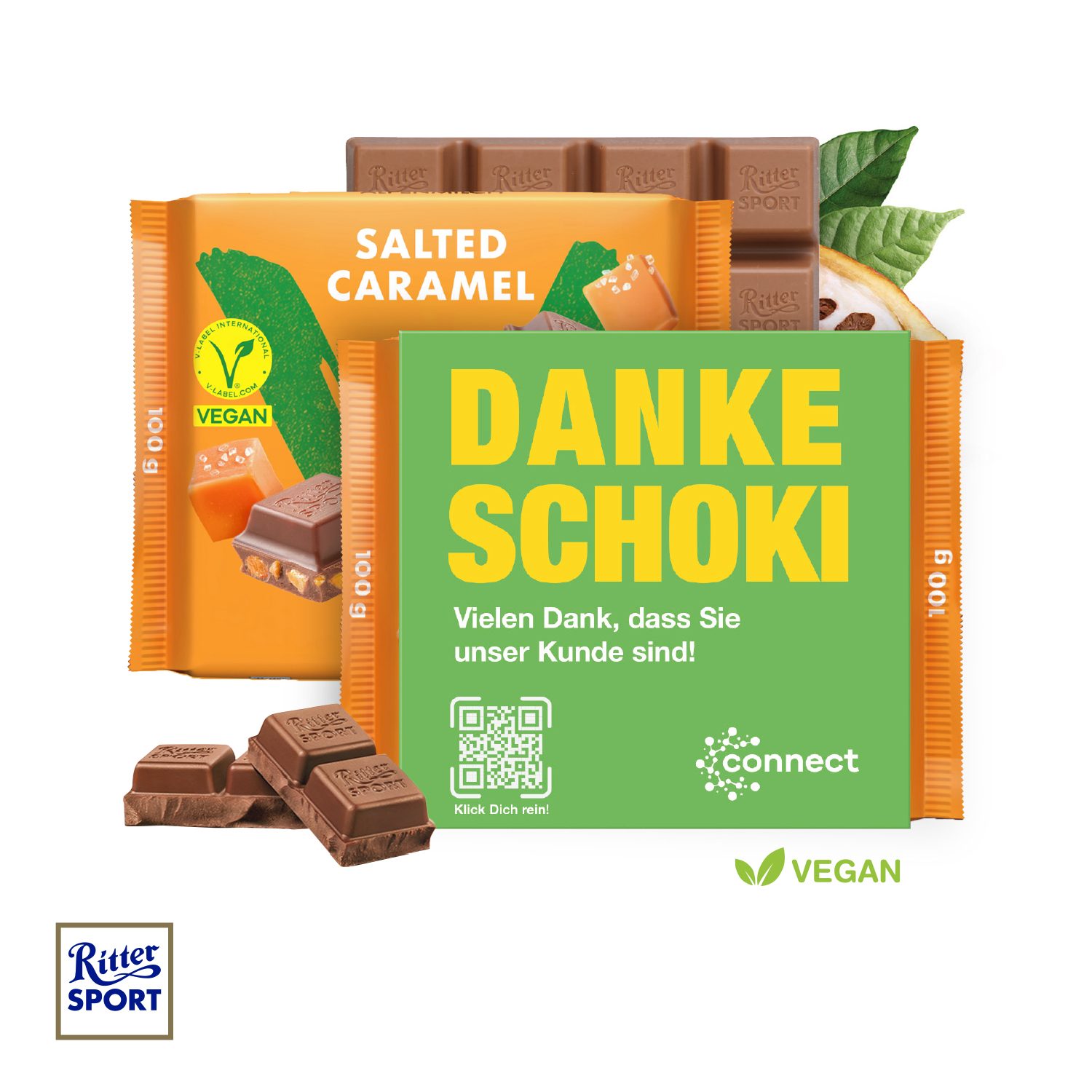 Ritter SPORT "Vegan" mit Werbebanderole
