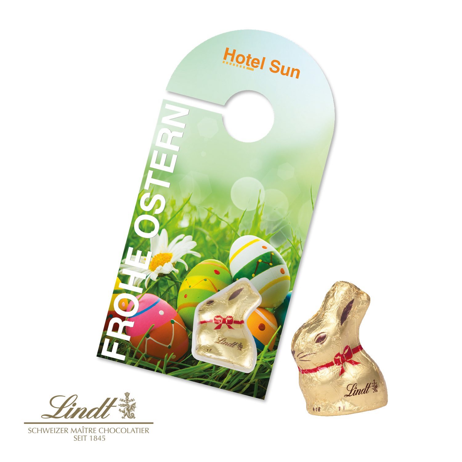 Schokokarte "Türanhänger" mit Lindt Goldhase