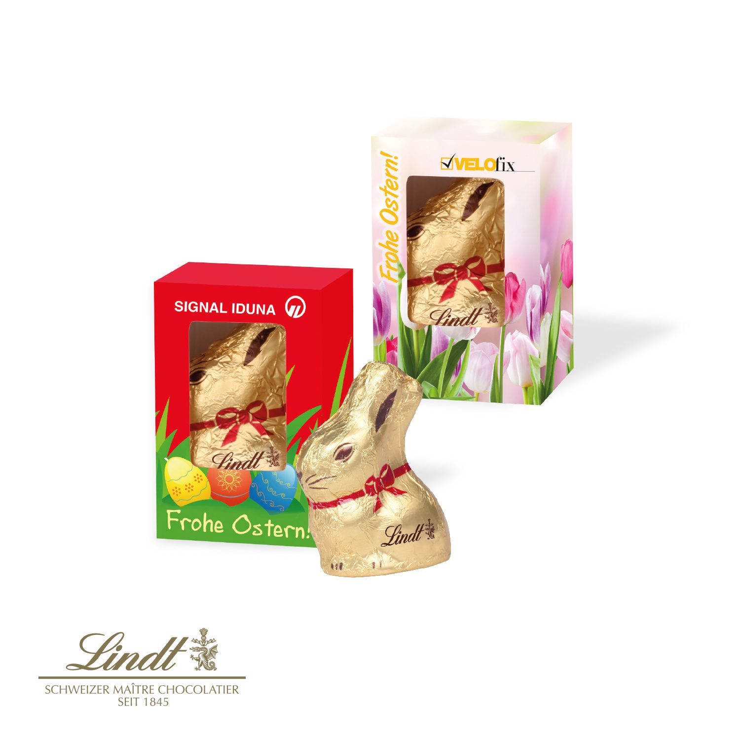 Werbekartonage mit Goldhase, 10 g