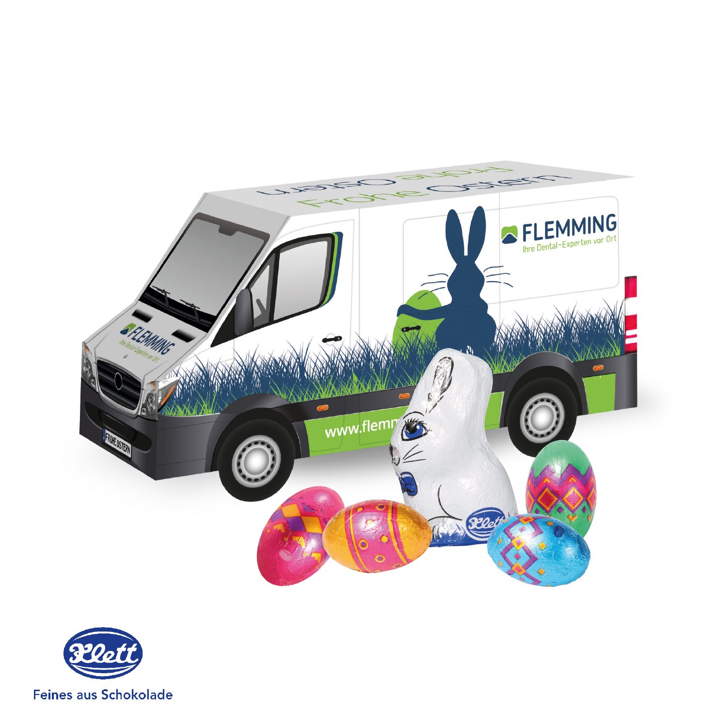 3D Präsent "Transporter" Ostern mit Klett Schokoladenmischung