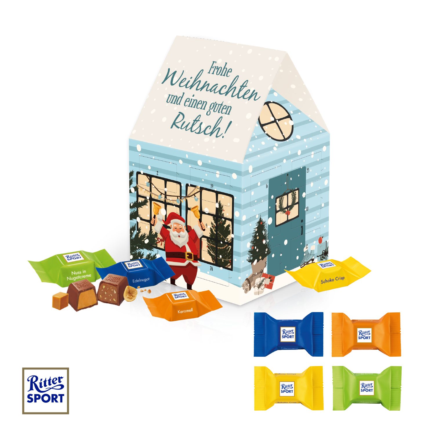 Adventskalender Haus mit Ritter SPORT Schokowürfel
